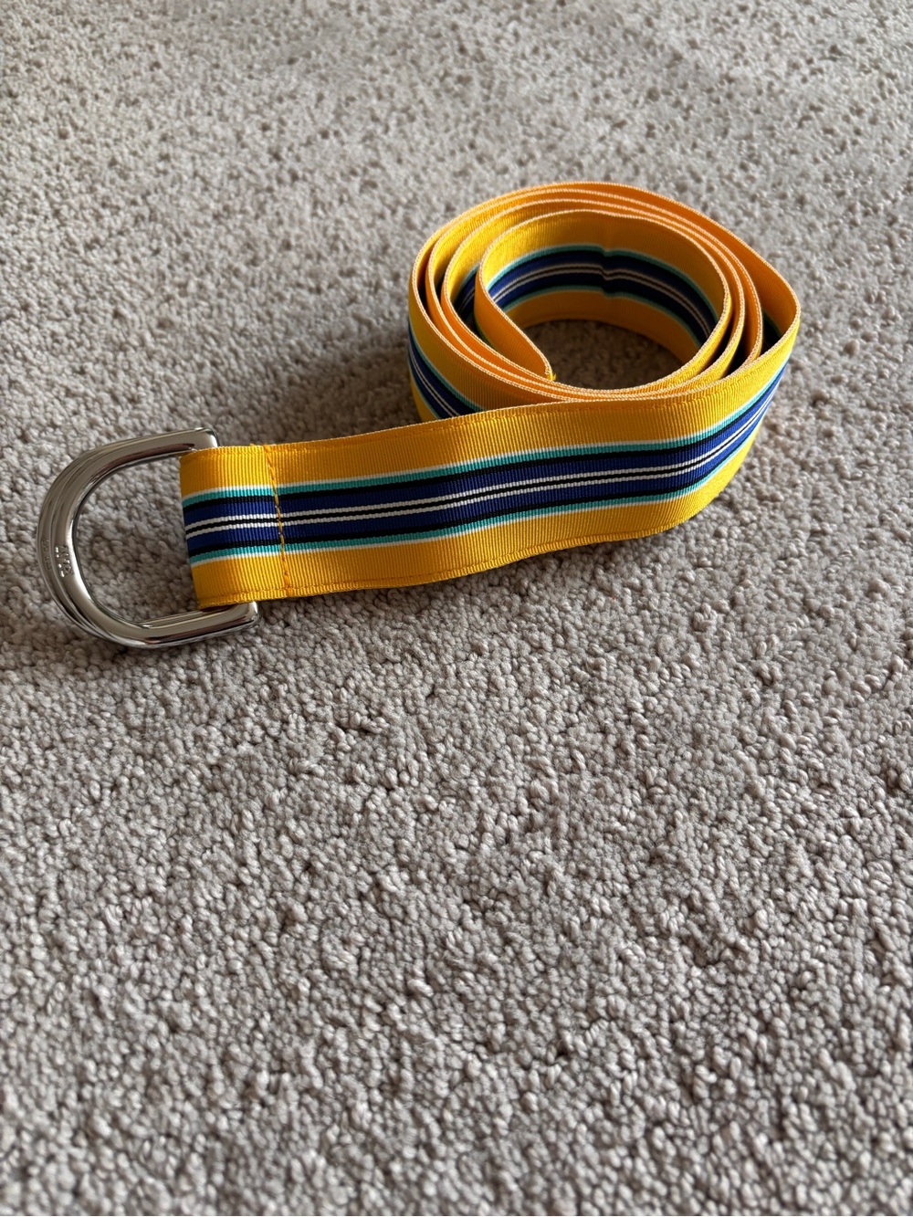 Yellow Striped Woven D-Ring Belt 42.5”